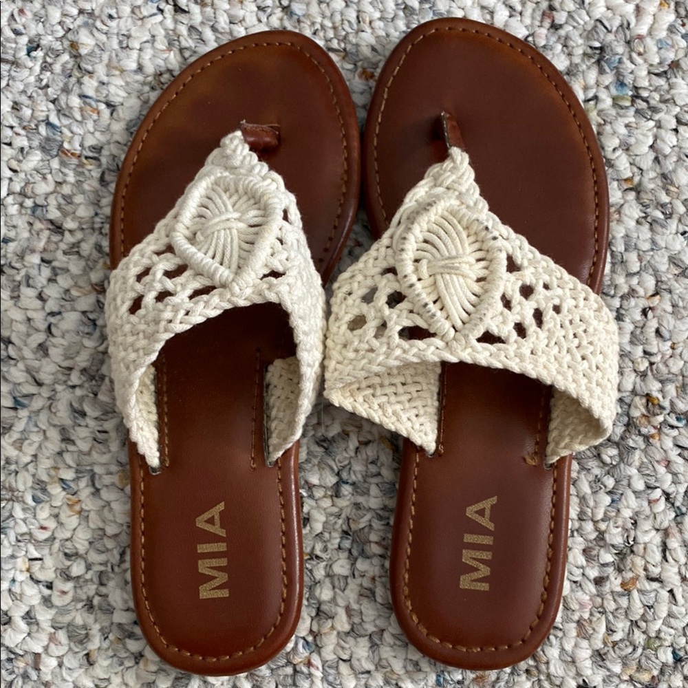 MIA Cream and Brown Crochet Sandals
